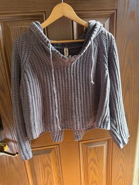 mahina Cropped Hooded Chunky Knit Sweater - Gray